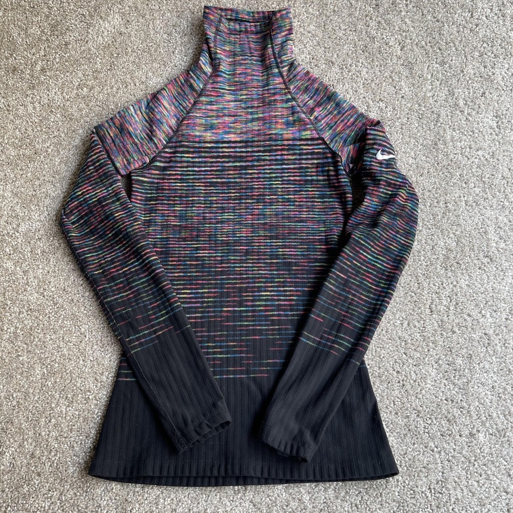 Nike Pro HyperWarm Shirt Womens Medium Multicolor Long Sleeve Mock Neck Top